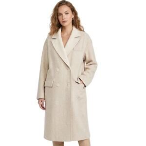 11 . Honore Full Length Double Breasted Wool Coat in Oatmeal NWT 16